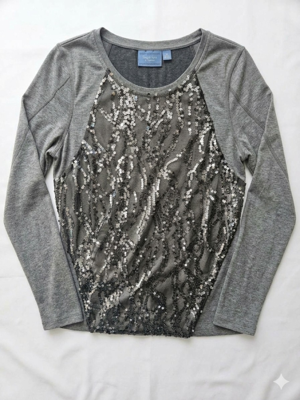 Simply Vera Vera Wang Grey Long Sleeve Sequin Front Top